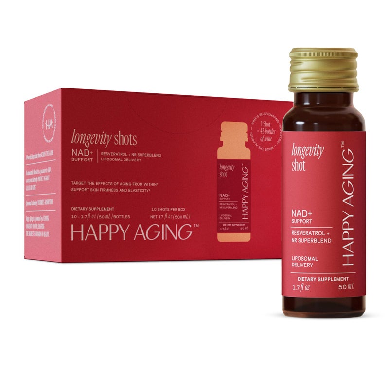 Happy Aging Liquid NADResveratrol NMN Alternative 10x More Absorption Liposomal Nicotinamide Riboside and Resveratrol with Antioxidants TwiceaWeek Firm Skin Brain Health 10 Shots